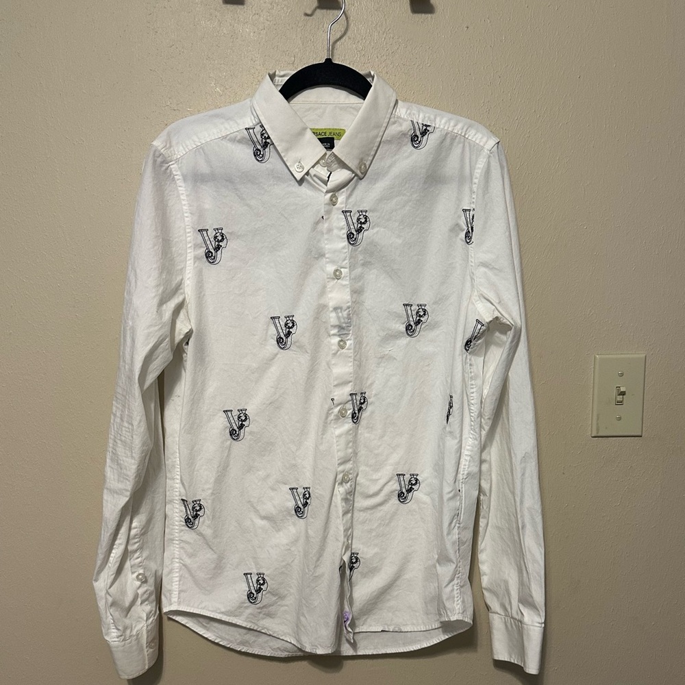 Versace Jeans Embroidered Logo Button Up Blouse Size Small